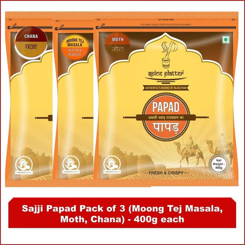 Papad Combo Pack of 3 (Moong Tej Masala, Moth , Chana) - 400g each