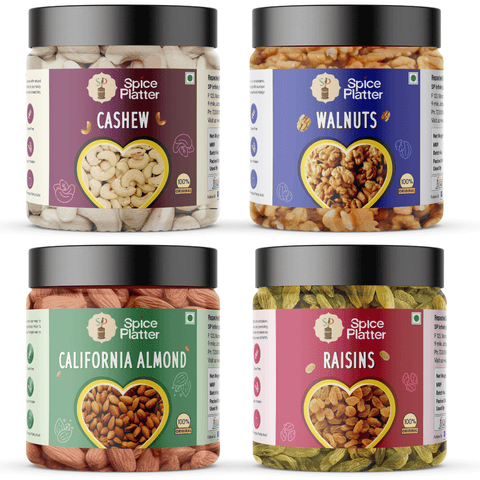 Spice Platter Premium Nut Combo - Almond 250g, Cashew 250g, Raisin 250g & Walnut 200g: A Healthy Delight